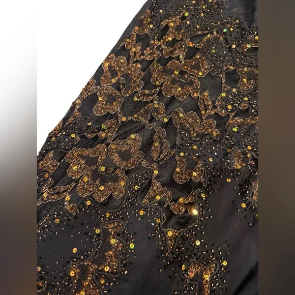 Vintage Sue Wong 100% Silk Beaded Cocktail Dress 8P NWT Black Gold Sequin - Picture 9 of 9
